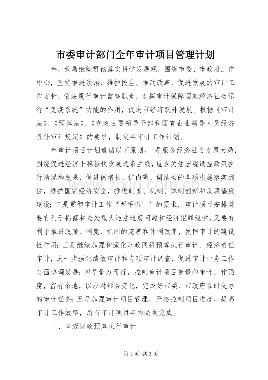 市委审计部门全年审计项目管理计划 .docx_第1页