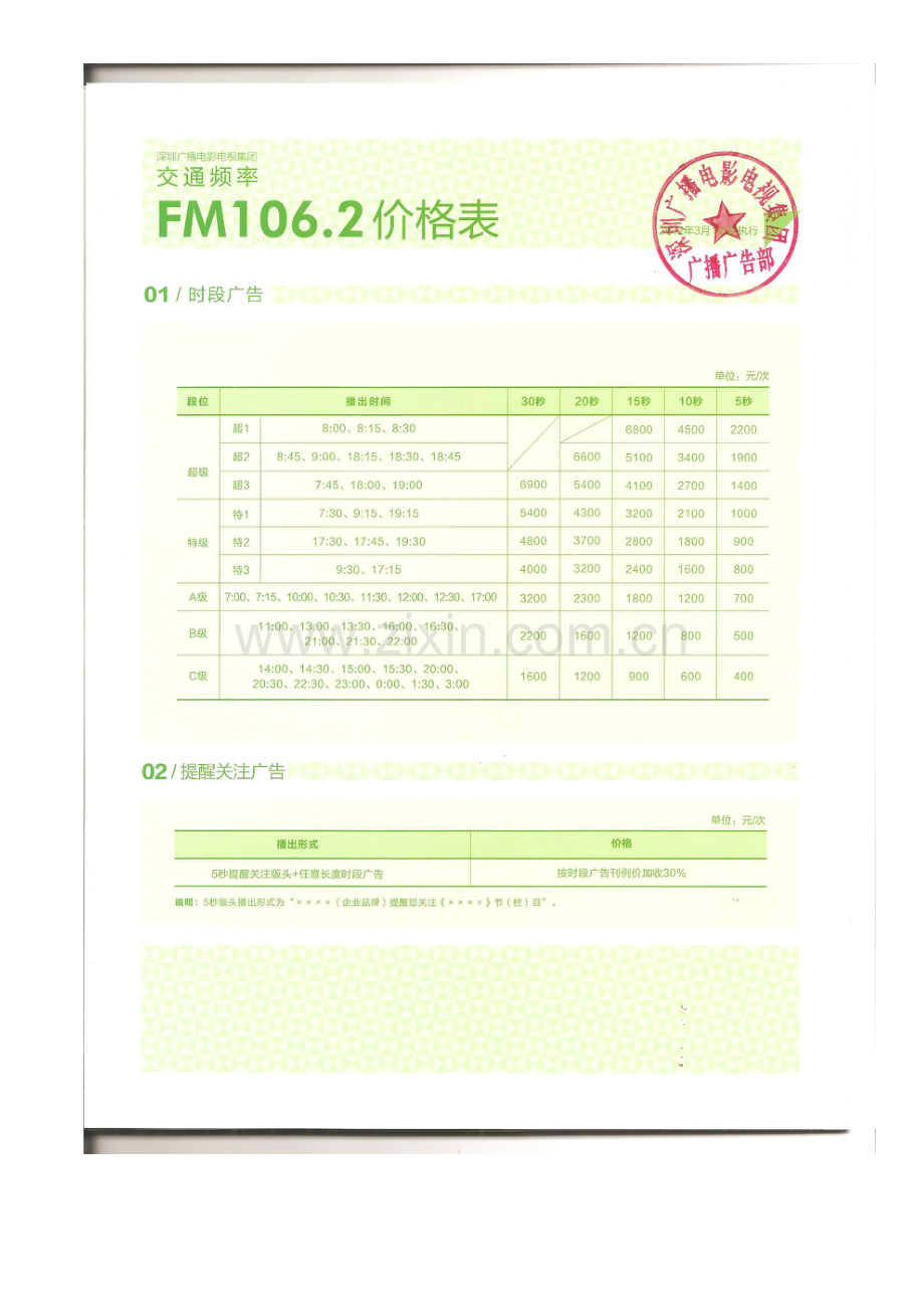 交通频率2012年价格表（4月）.doc_第1页