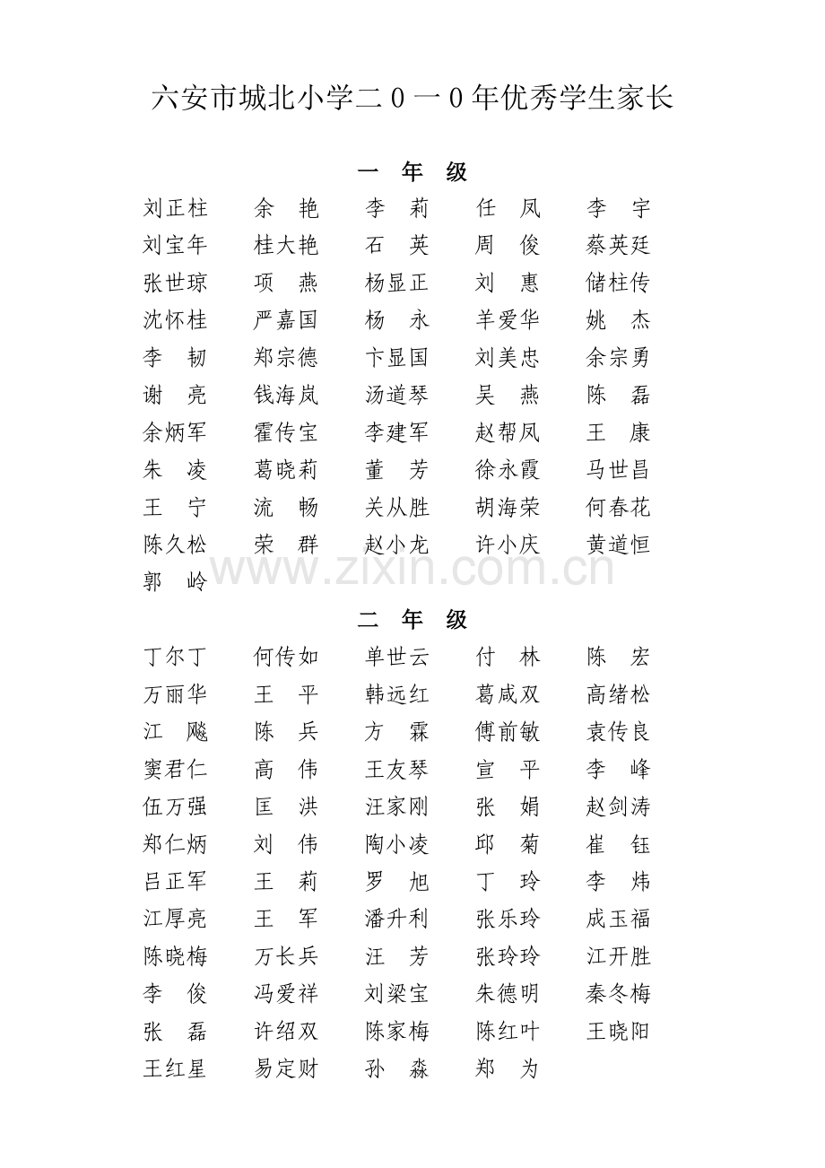 六安市城北小学二0一0年优秀学生家长.doc_第1页