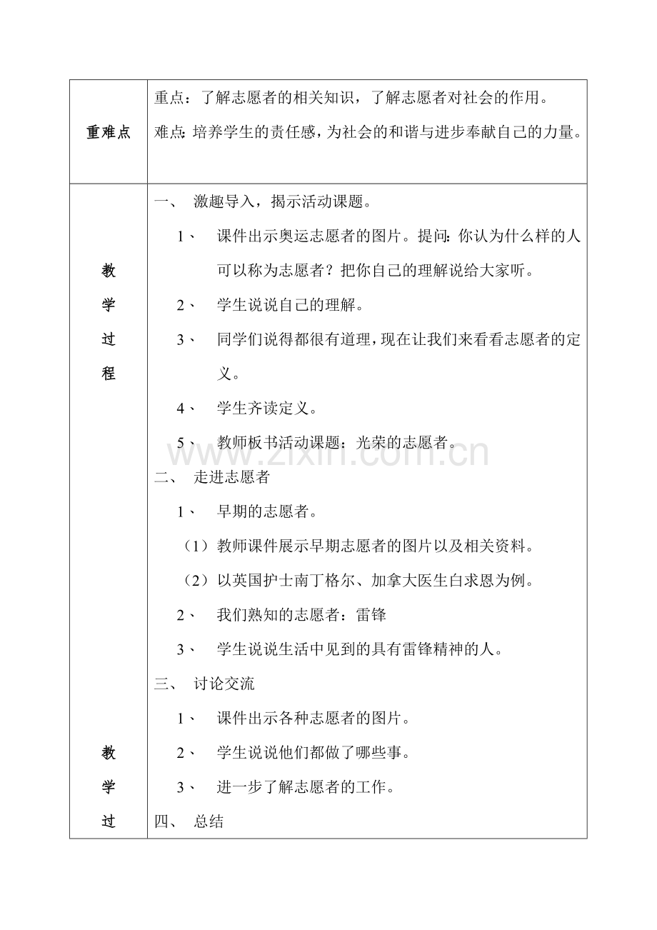 光荣的志愿者“晒课”教学设计表1.doc_第2页