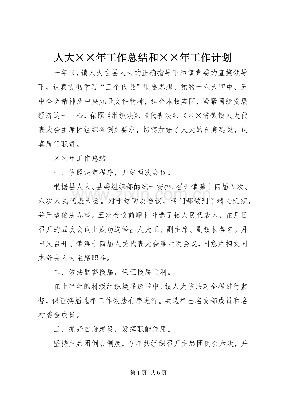 人大××年工作总结和××年工作计划 .docx_第1页