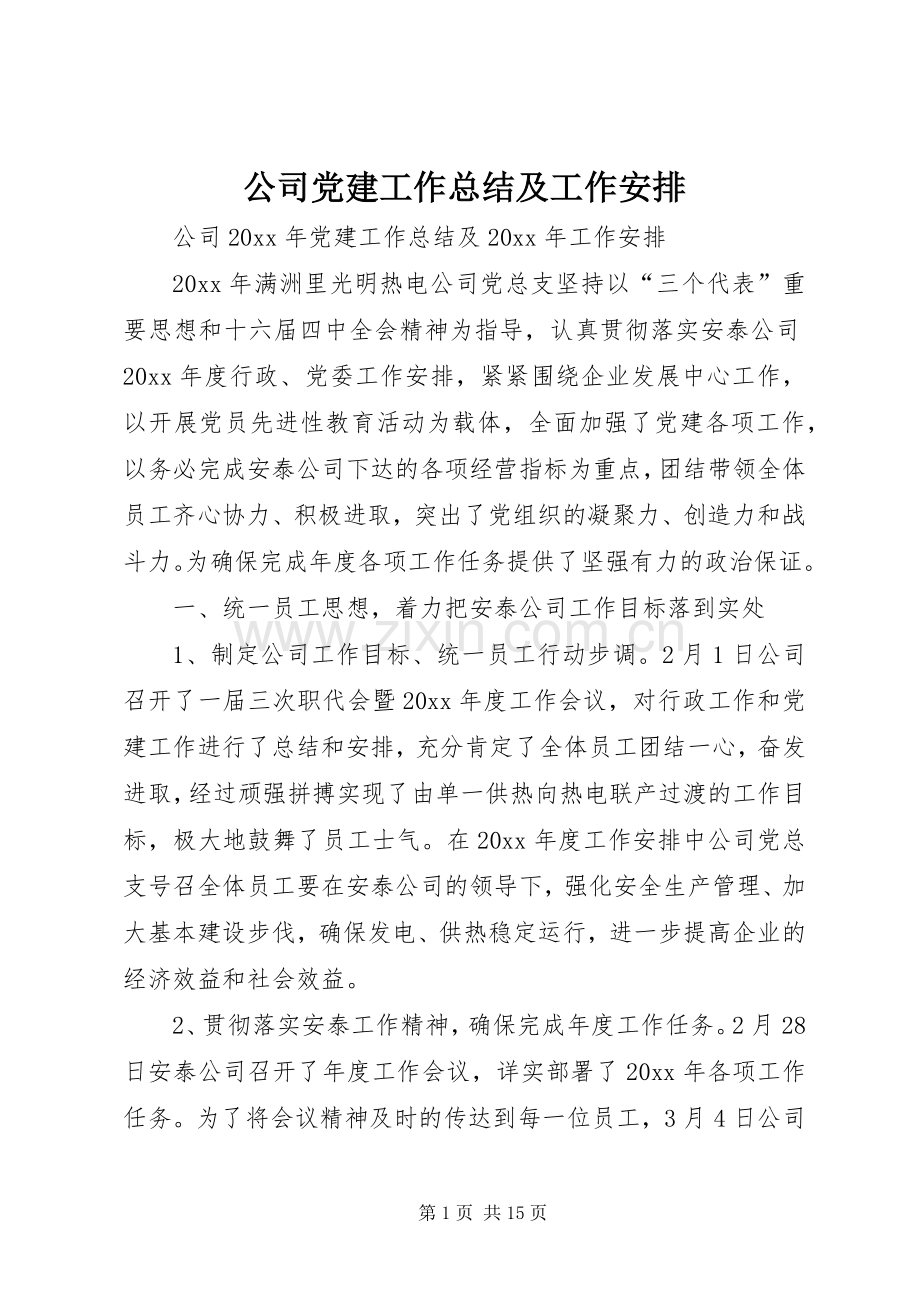 公司党建工作总结及工作安排.docx_第1页