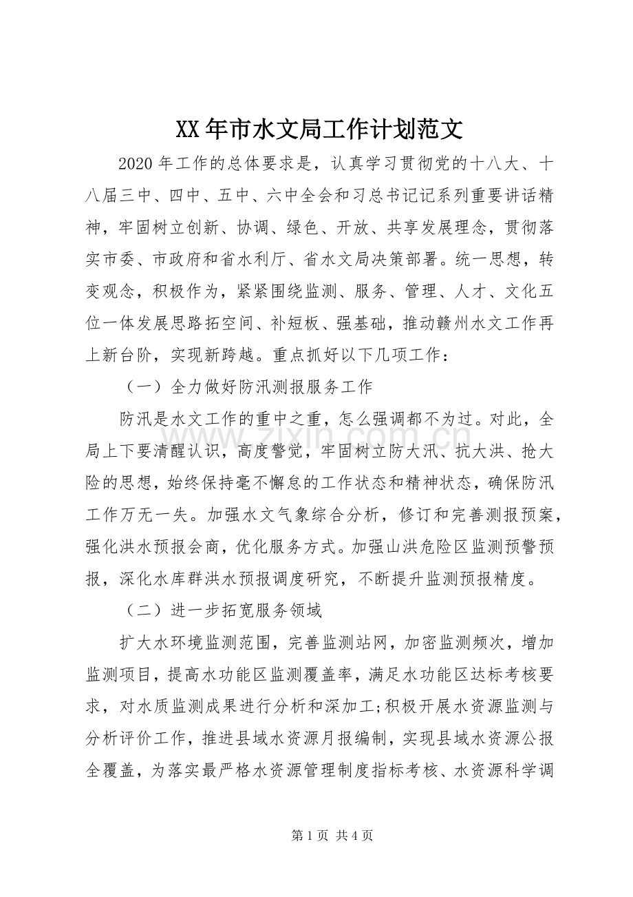 XX年市水文局工作计划范文.docx_第1页