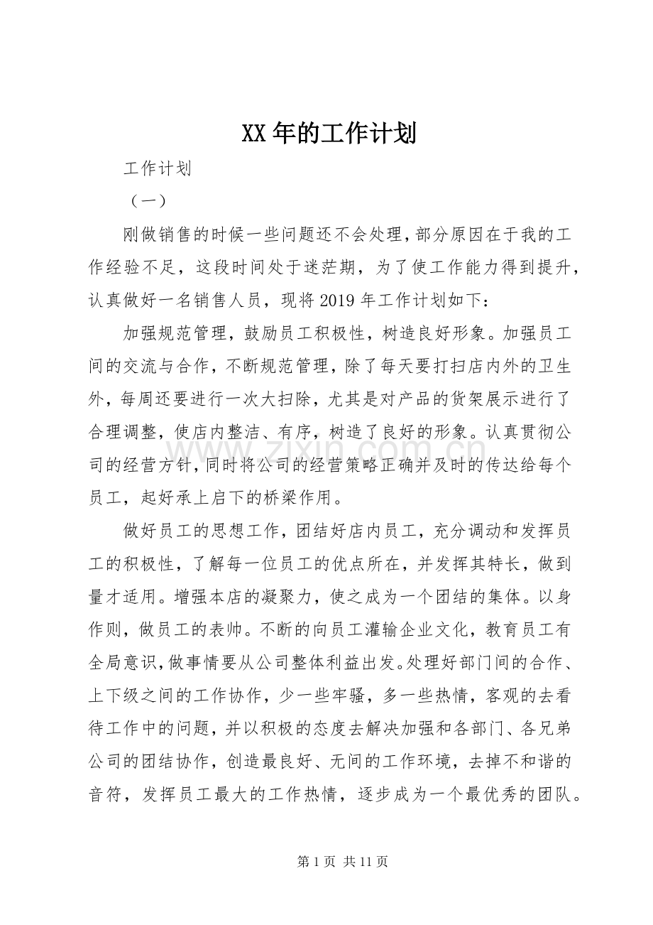 XX年的工作计划.docx_第1页