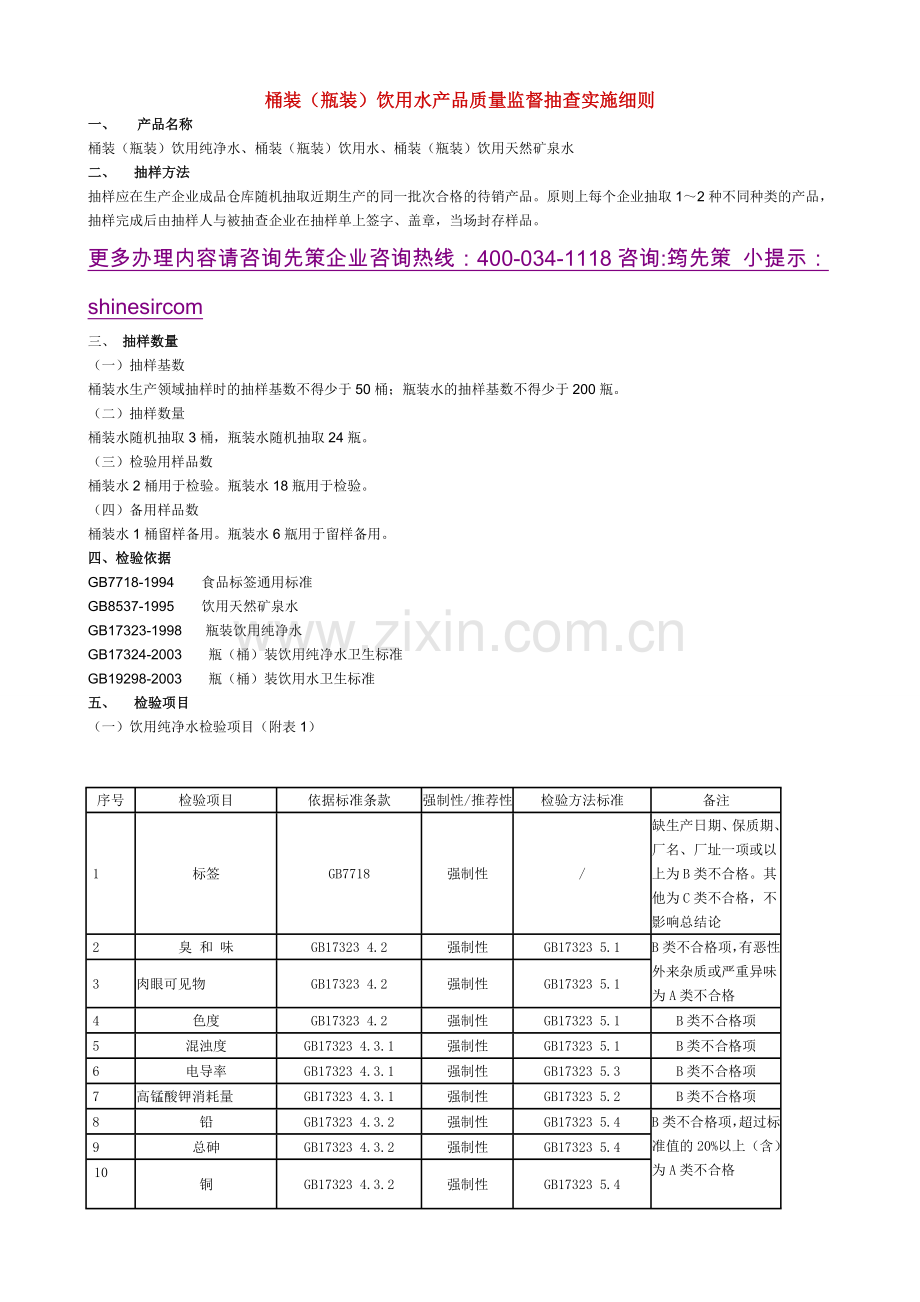 桶装（瓶装）饮用水产品质量监督抽查实施细则.doc_第1页