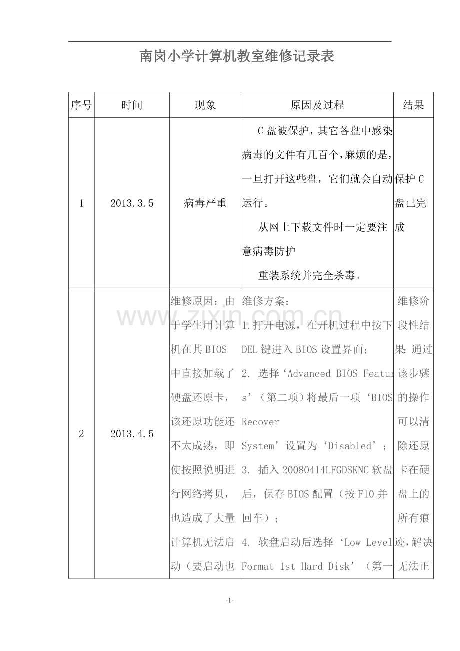 计算机教室维修记录表.doc_第1页