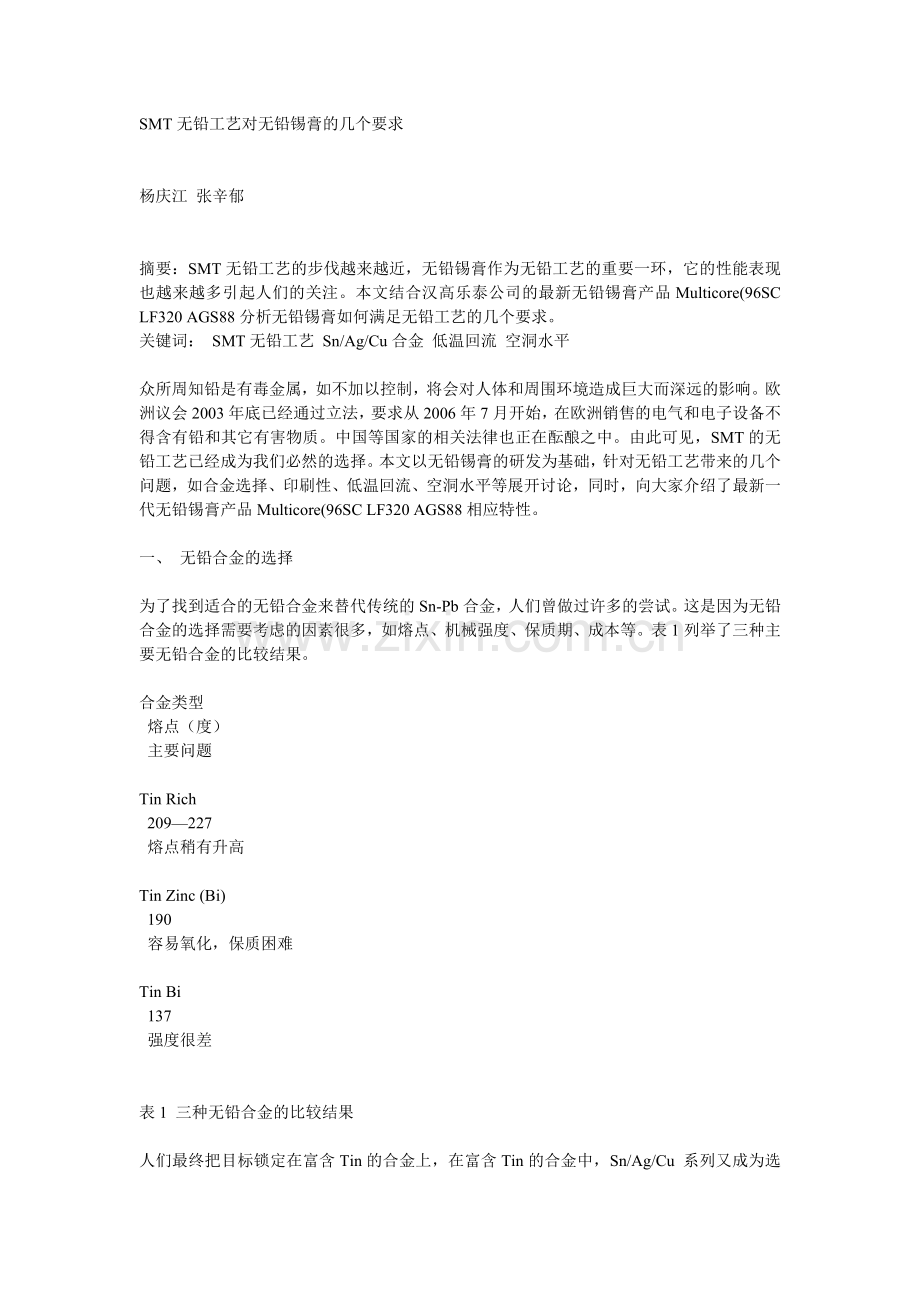 SMT无铅工艺对无铅锡膏的几个要求.doc_第1页