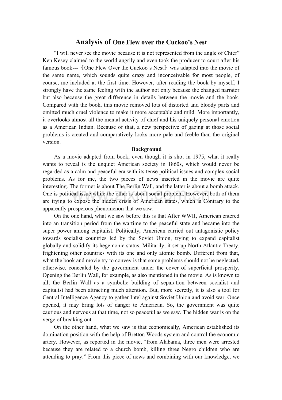 AnalysisofOneFlewovertheCuckoo’sNest.doc_第1页