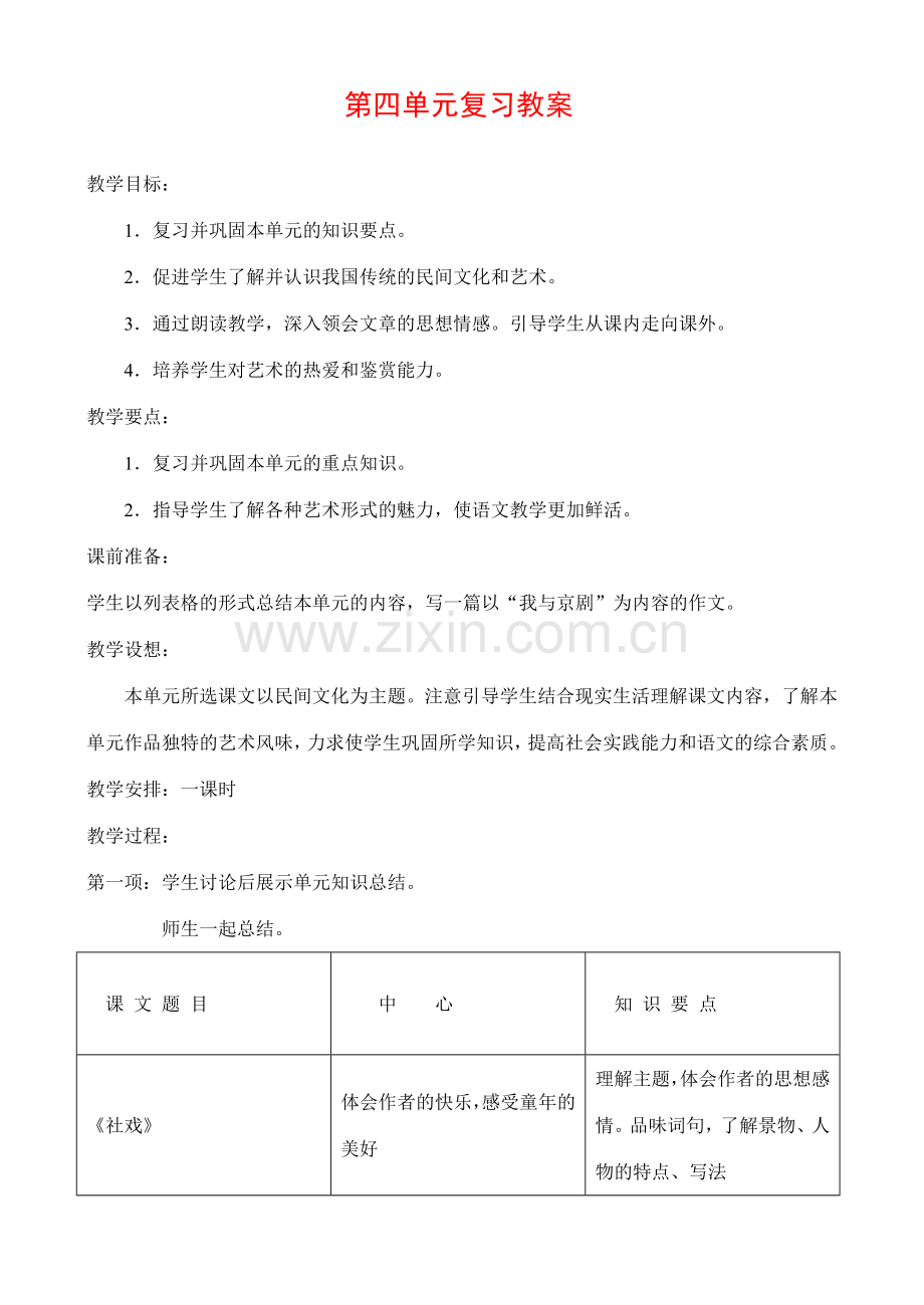 七年级语文第四单元复习教案.doc_第1页