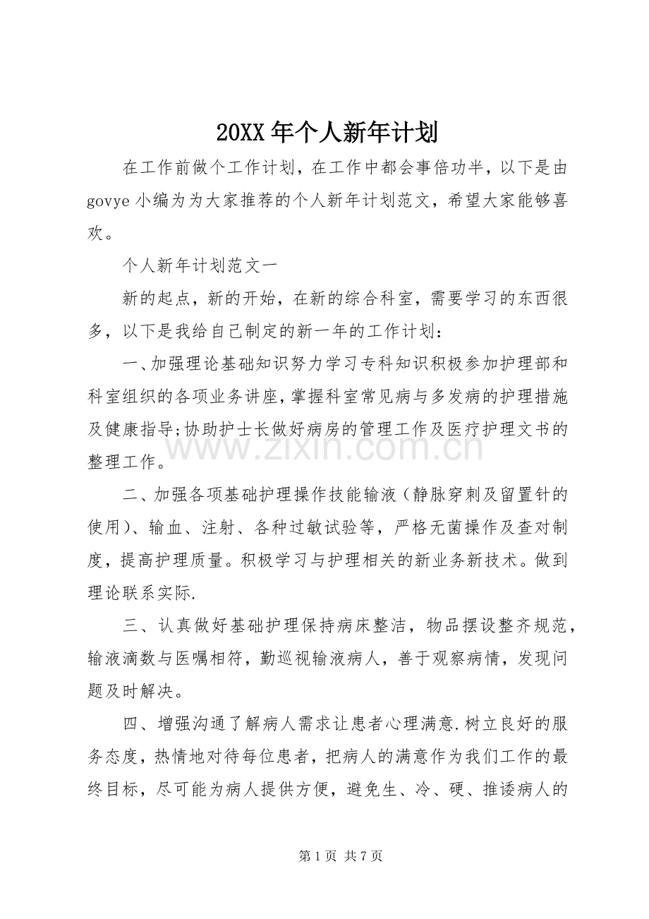20XX年个人新年计划.docx_第1页