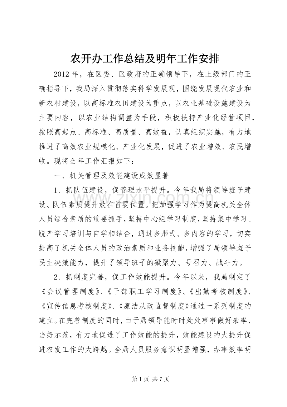 农开办工作总结及明年工作安排.docx_第1页