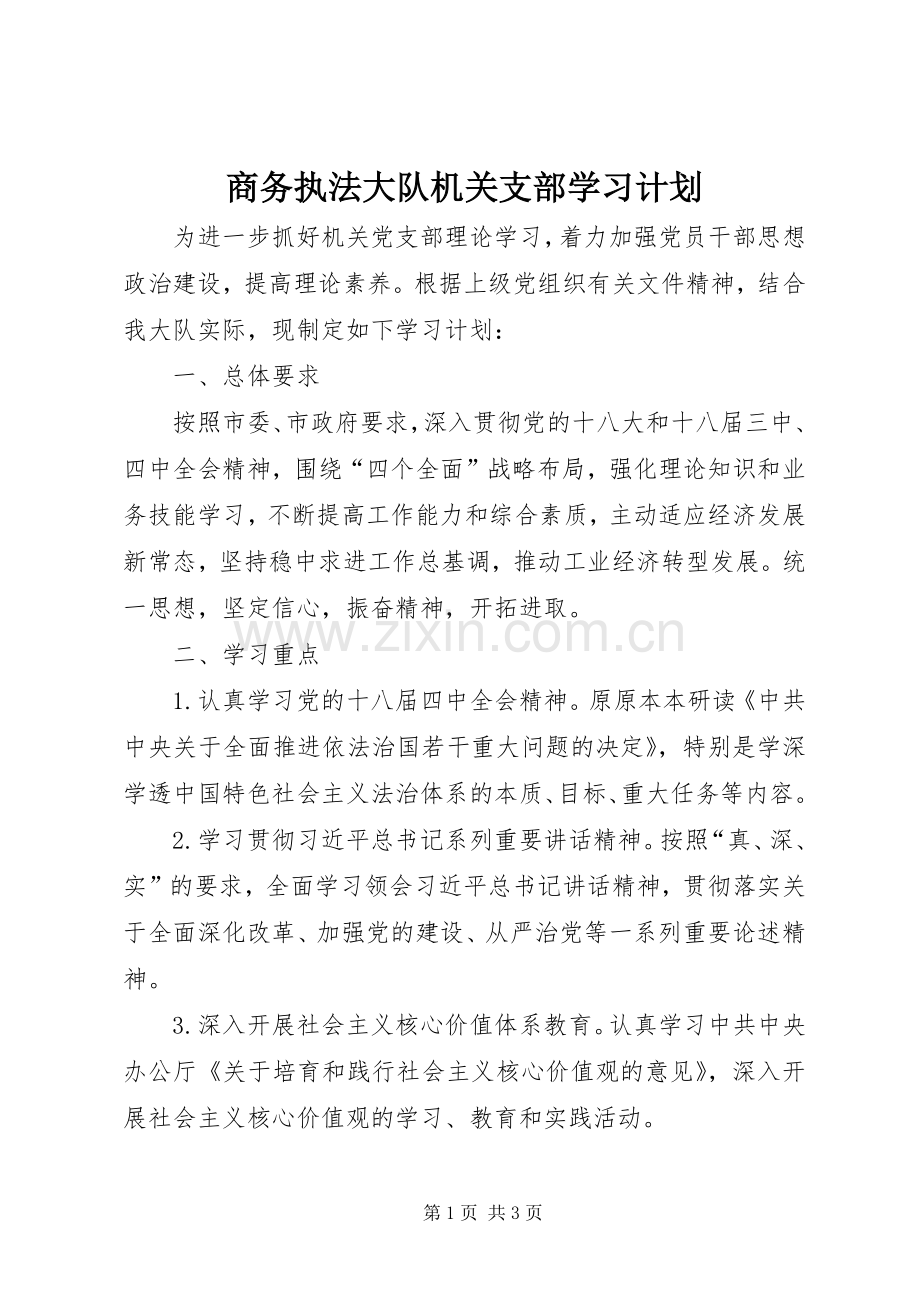 商务执法大队机关支部学习计划.docx_第1页