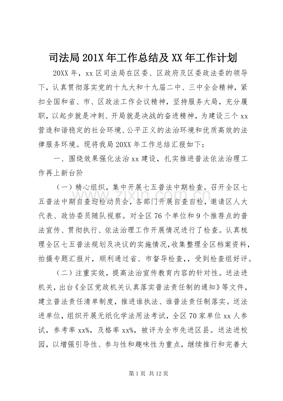 司法局201X年工作总结及XX年工作计划.docx_第1页