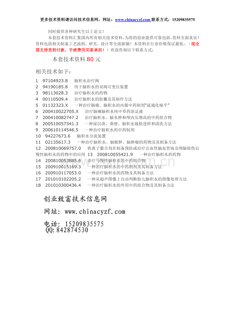 F1148、治疗脑积水药物配方制备工艺技术.doc_第1页