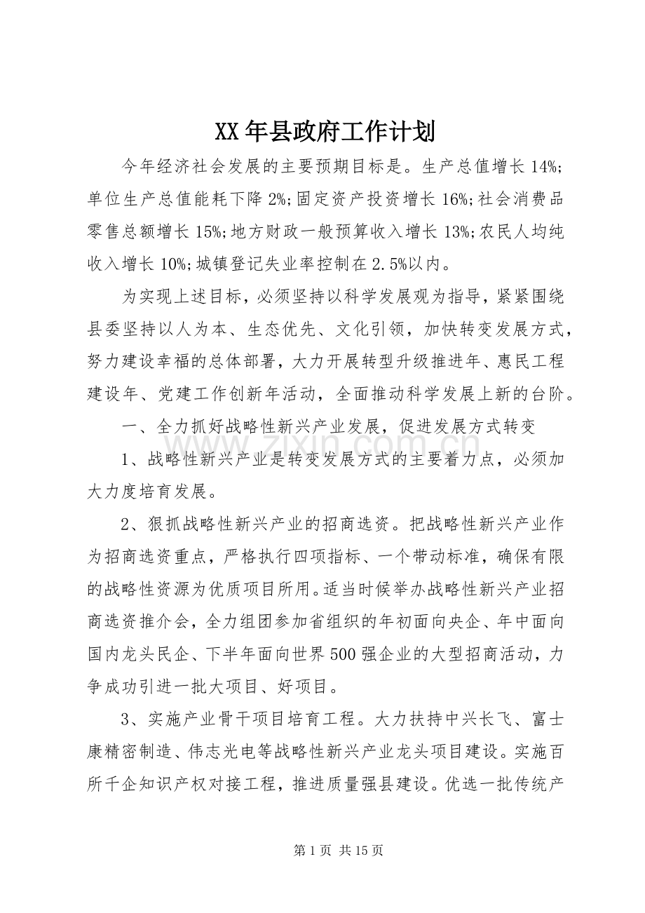 XX年县政府工作计划.docx_第1页
