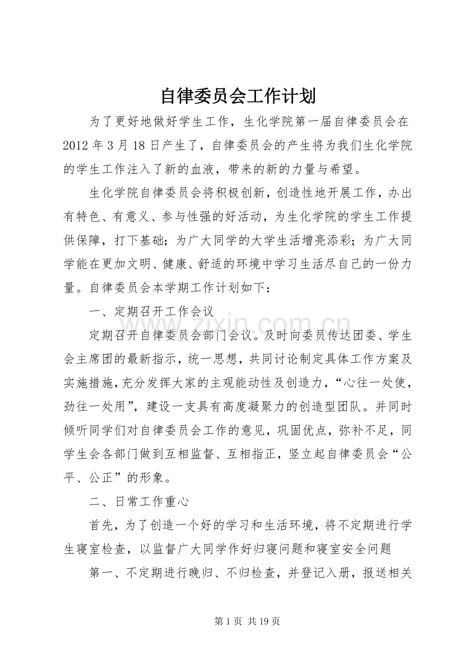 自律委员会工作计划_1.docx_第1页