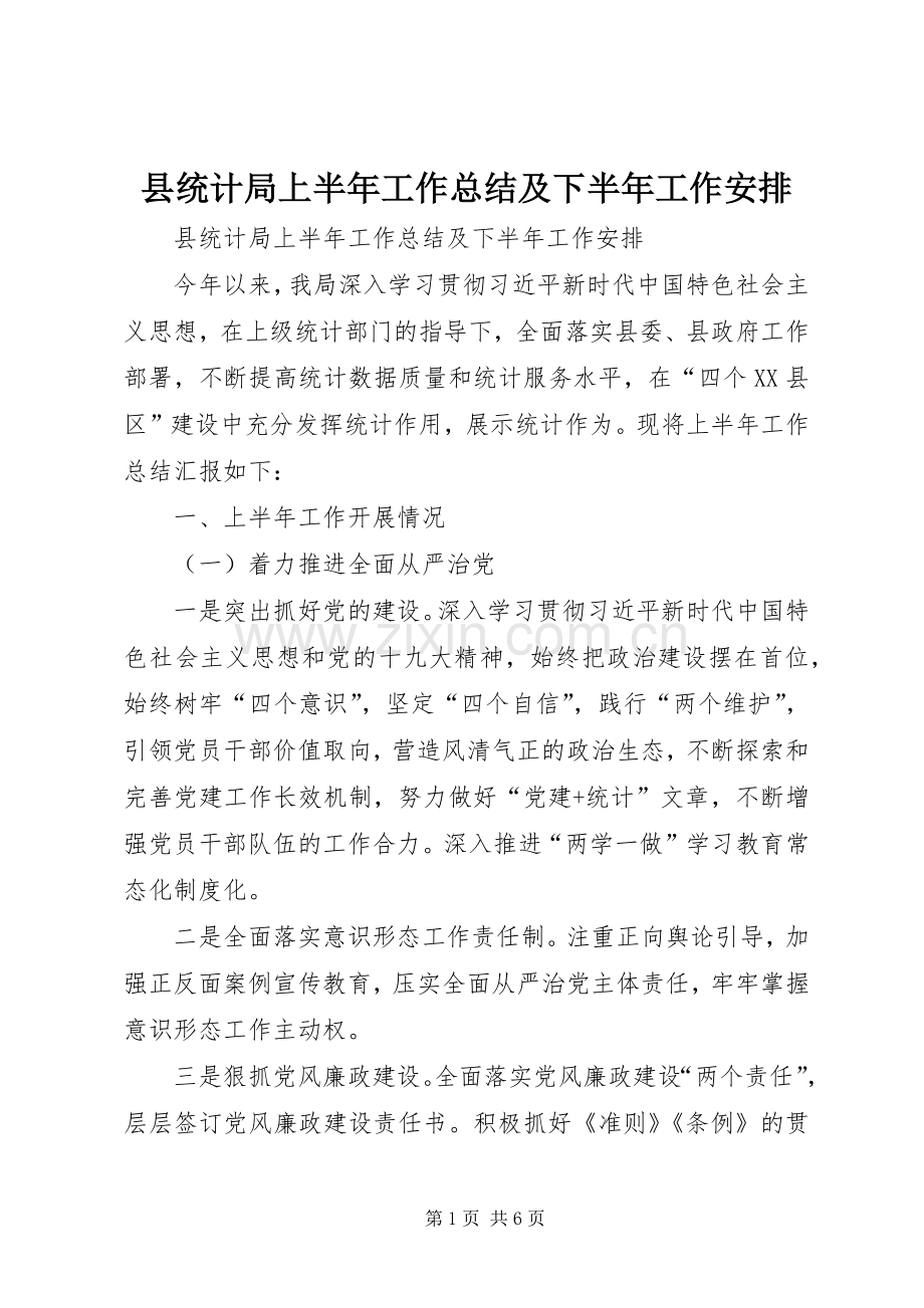 县统计局上半年工作总结及下半年工作安排.docx_第1页