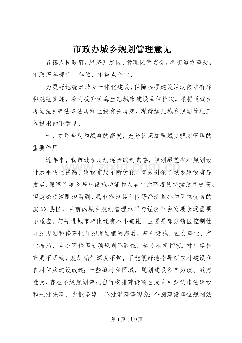 市政办城乡规划管理意见 .docx_第1页