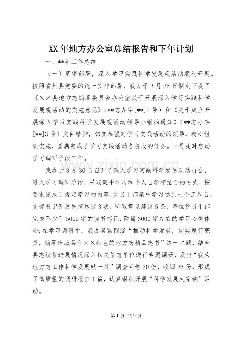 XX年地方办公室总结报告和下年计划.docx_第1页