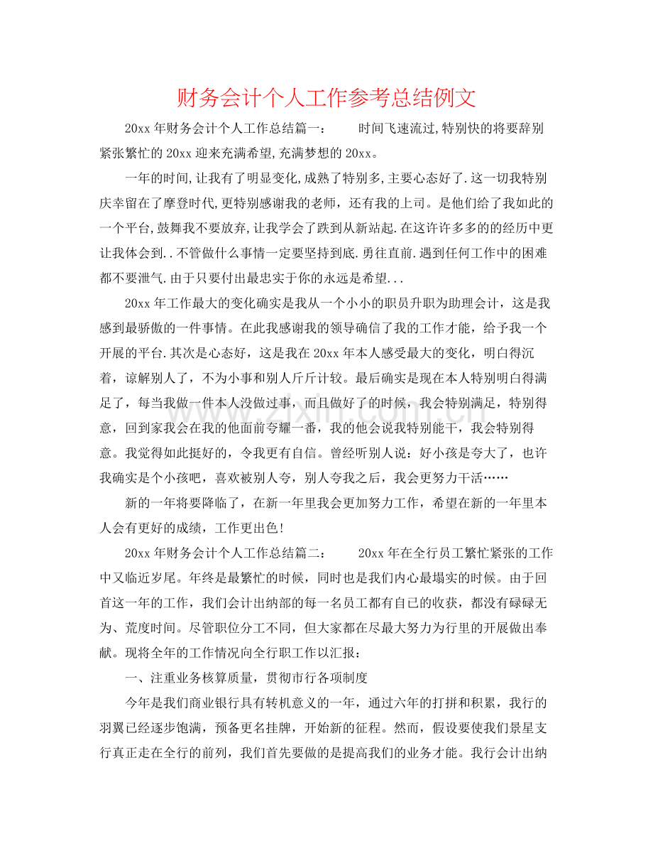 财务会计个人工作参考总结例文.docx_第1页