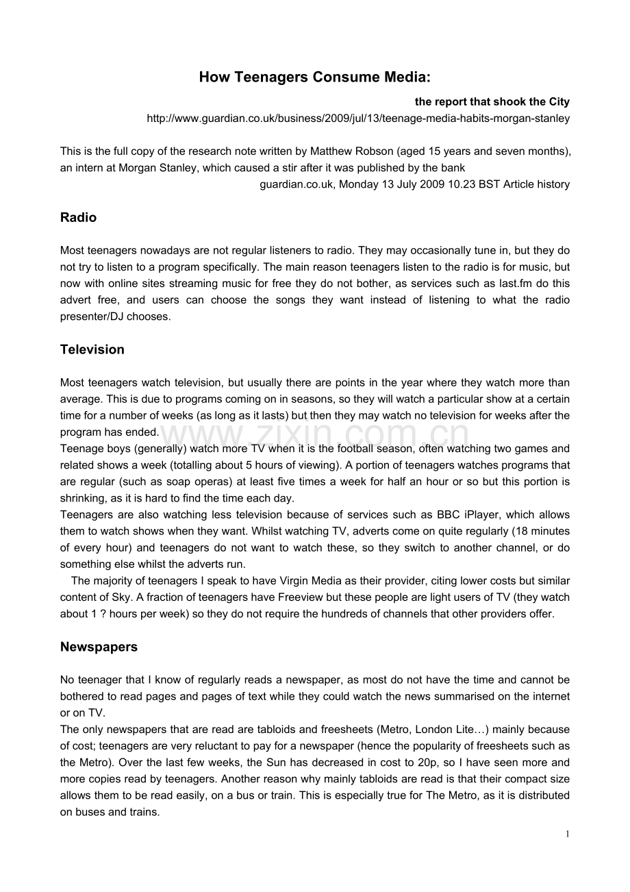 最近国际金融界热议的一篇出自15岁男孩的文章.doc_第1页