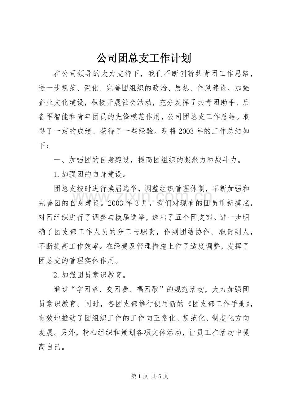 公司团总支工作计划 .docx_第1页
