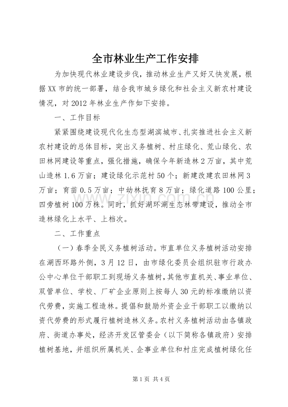 全市林业生产工作安排.docx_第1页