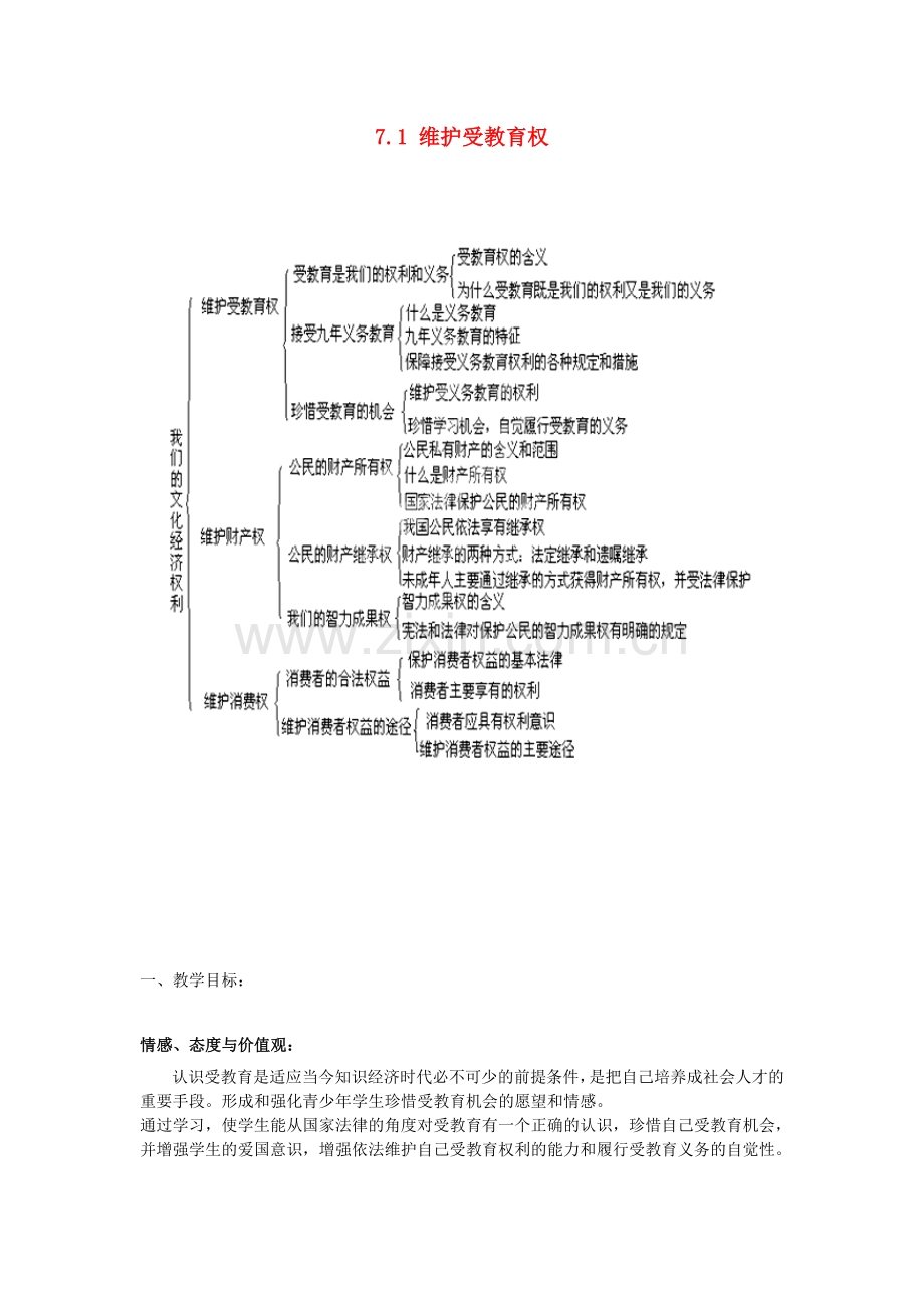 广东省惠东县教育教学研究室八年级政治下册 7.1 维护受教育权（第1课时）教案 粤教版.doc_第1页