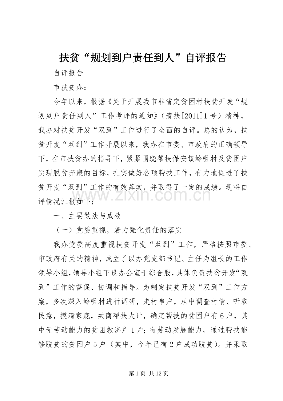 扶贫“规划到户责任到人”自评报告.docx_第1页