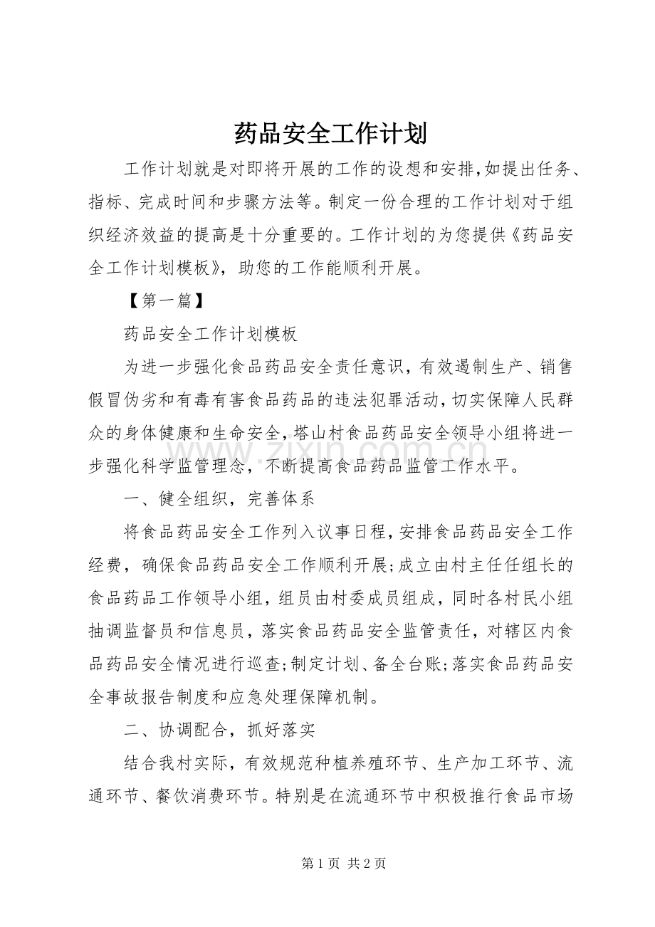 药品安全工作计划 .docx_第1页