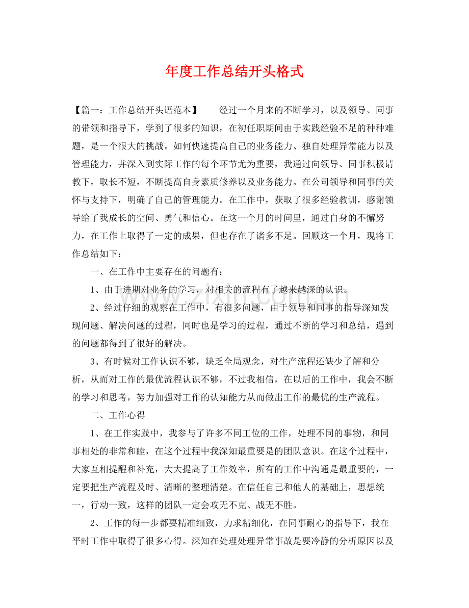 年度工作总结开头格式 .docx_第1页
