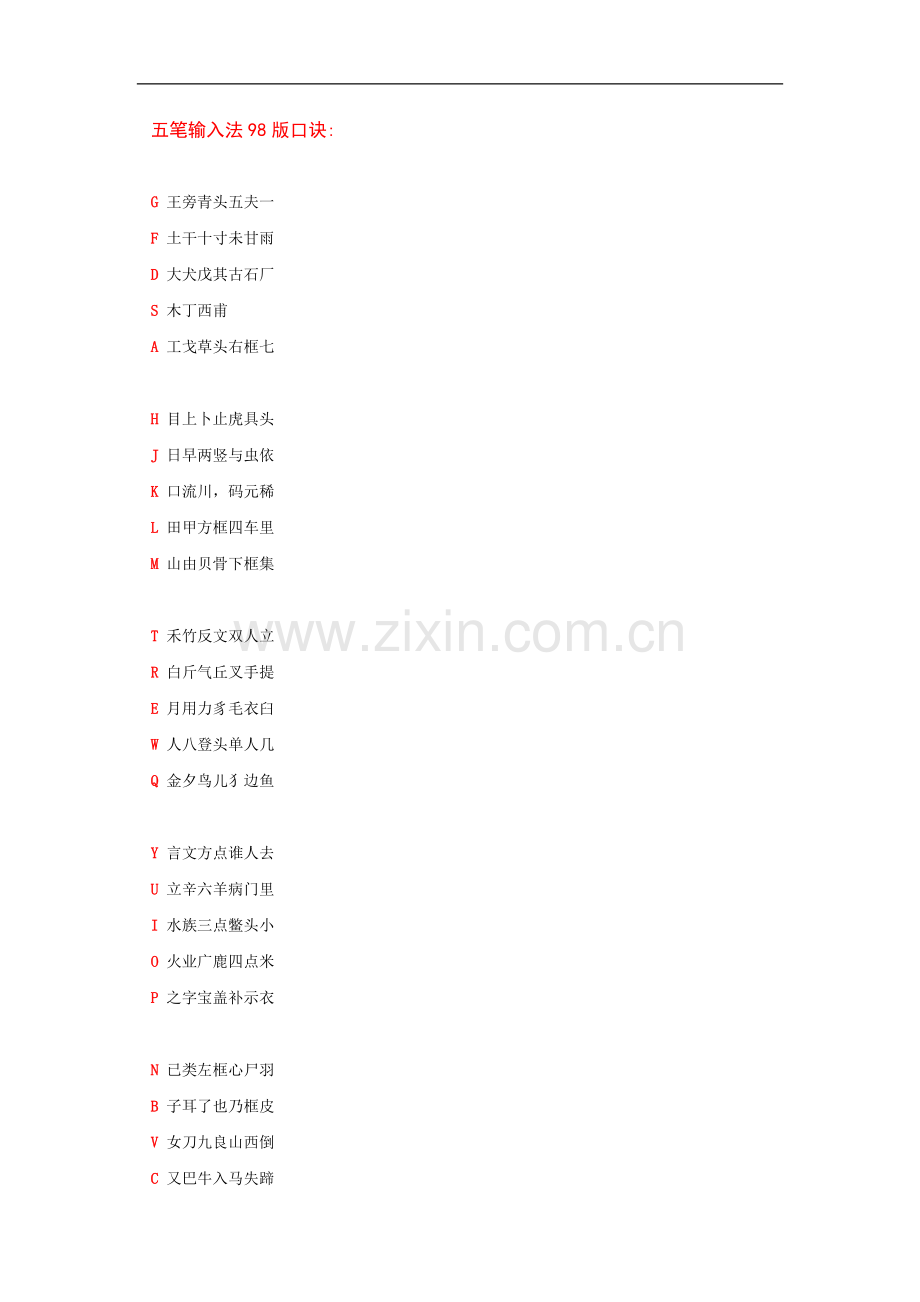 五笔输入法98版口诀.doc_第1页