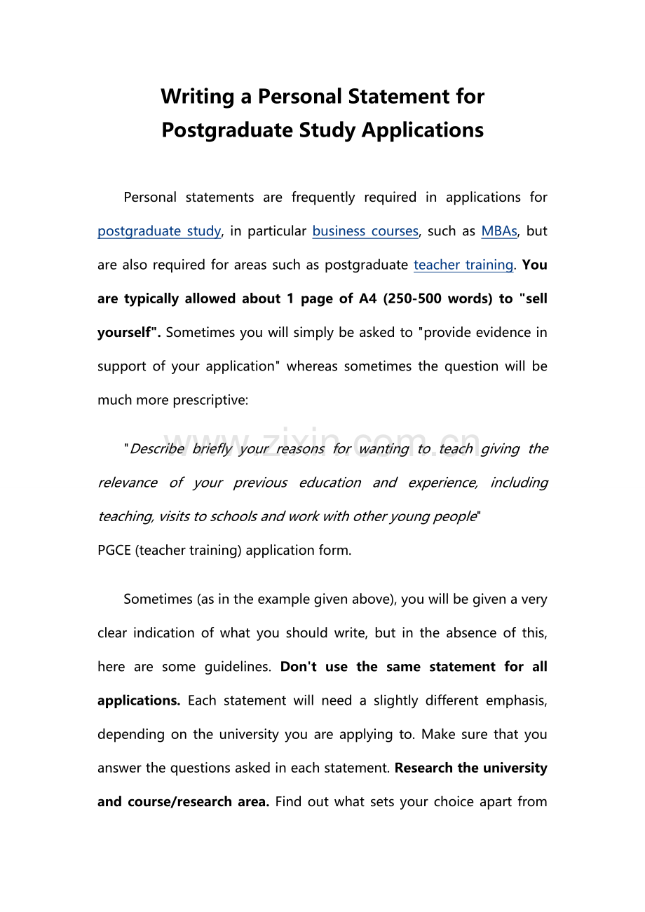 WritingaPersonalStatementforPostgraduateStudyApplications.doc_第1页