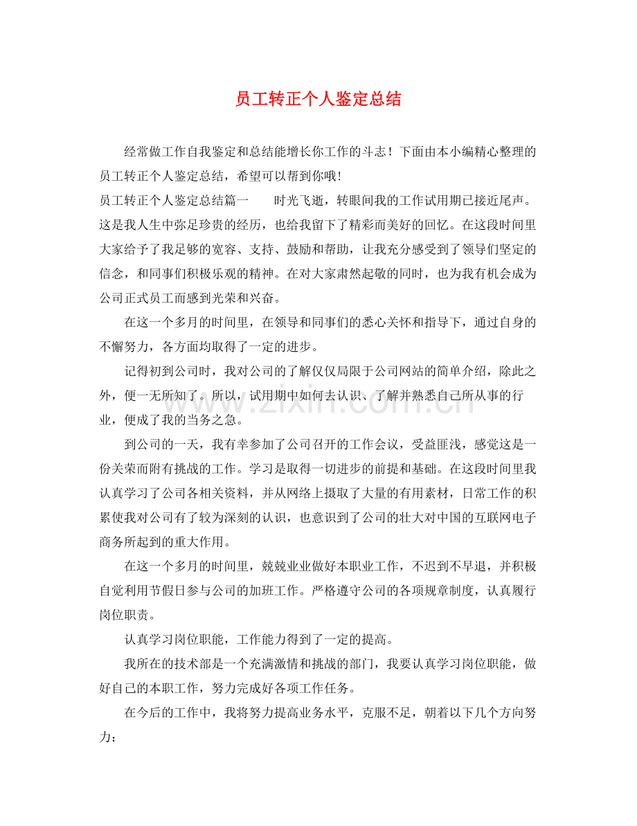 员工转正个人鉴定总结.docx_第1页