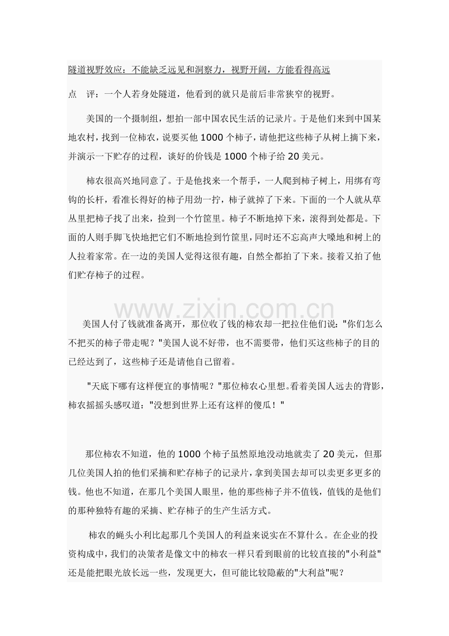 著名的管理定律（十五）--隧道视野效应.doc_第1页