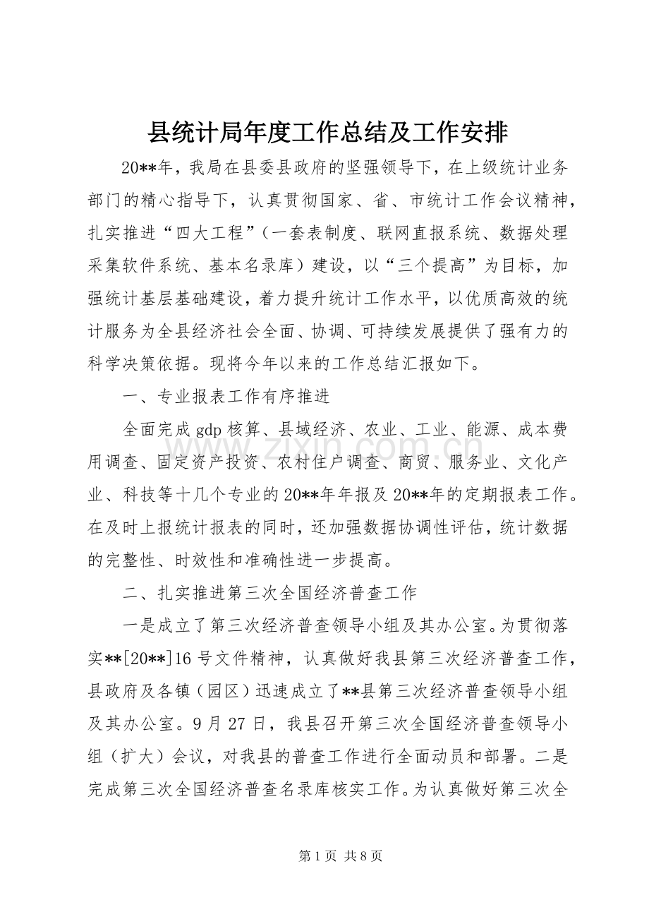 县统计局年度工作总结及工作安排 .docx_第1页