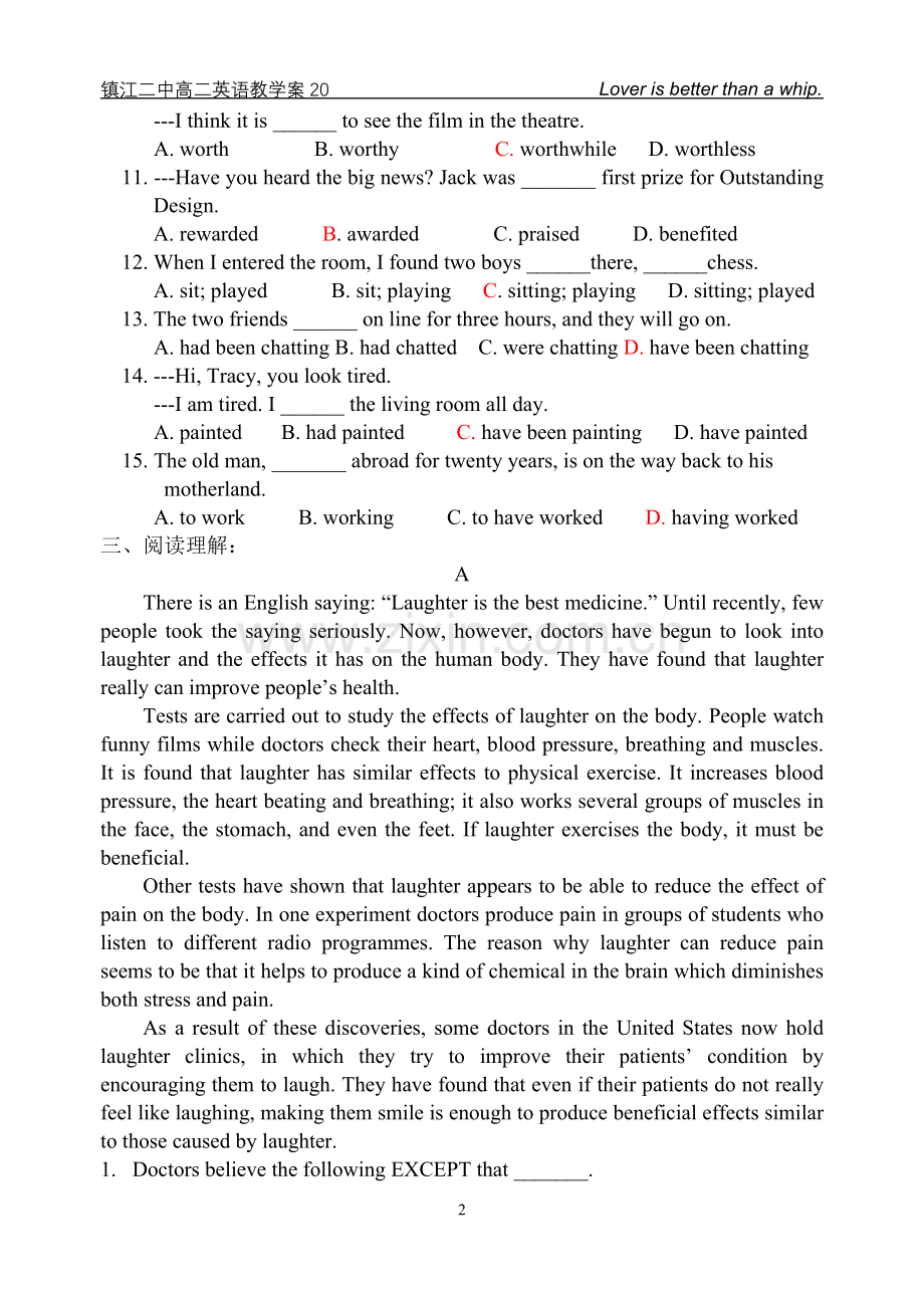 模块6Unit1Reading周周清.doc_第2页
