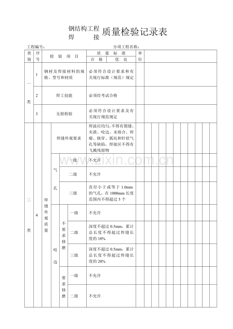钢结构焊接质量检验记录表.doc_第1页
