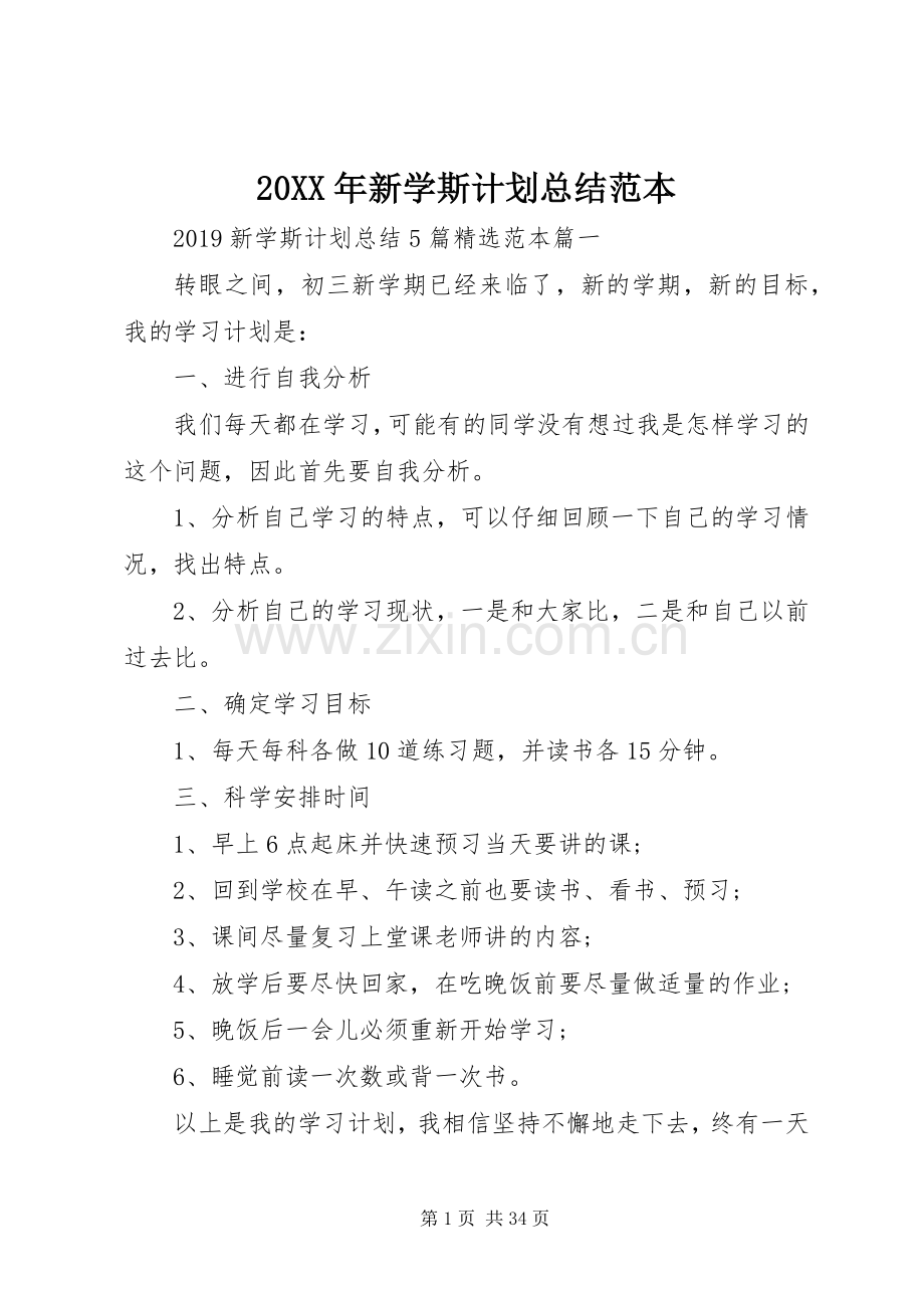 20XX年新学斯计划总结范本.docx_第1页