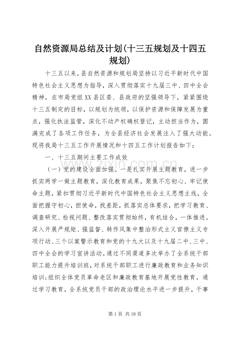 自然资源局总结及计划(十三五规划及十四五规划).docx_第1页