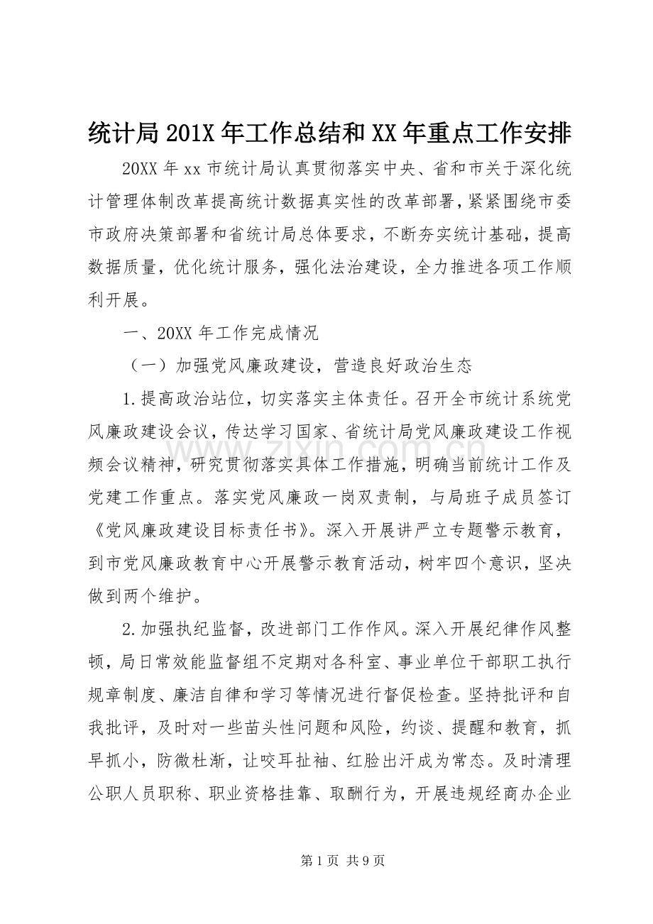 统计局201X年工作总结和XX年重点工作安排.docx_第1页