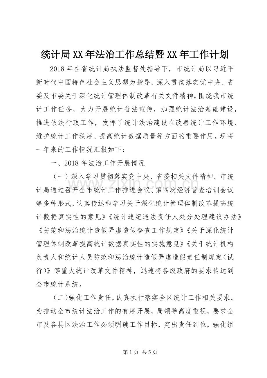 统计局XX年法治工作总结暨XX年工作计划.docx_第1页