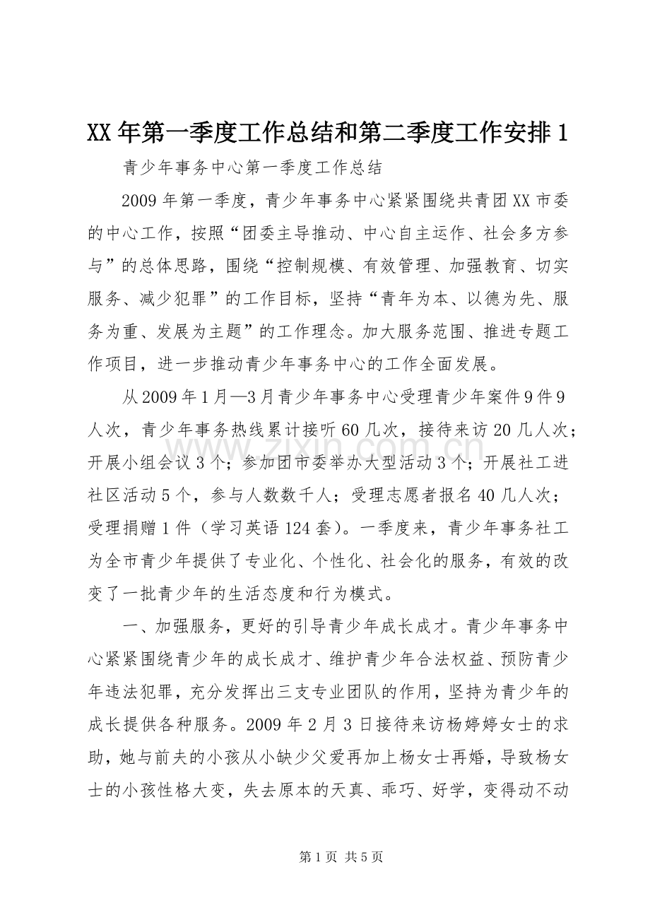 XX年第一季度工作总结和第二季度工作安排1.docx_第1页
