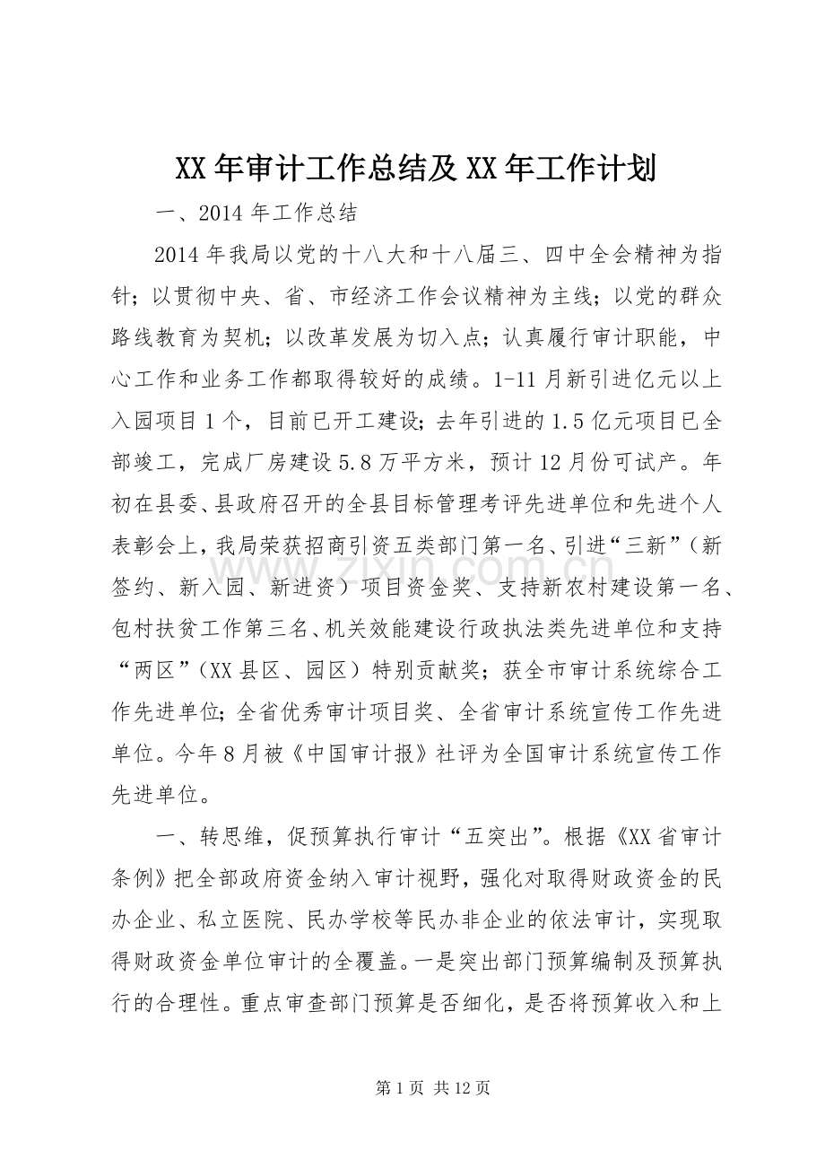 XX年审计工作总结及XX年工作计划.docx_第1页
