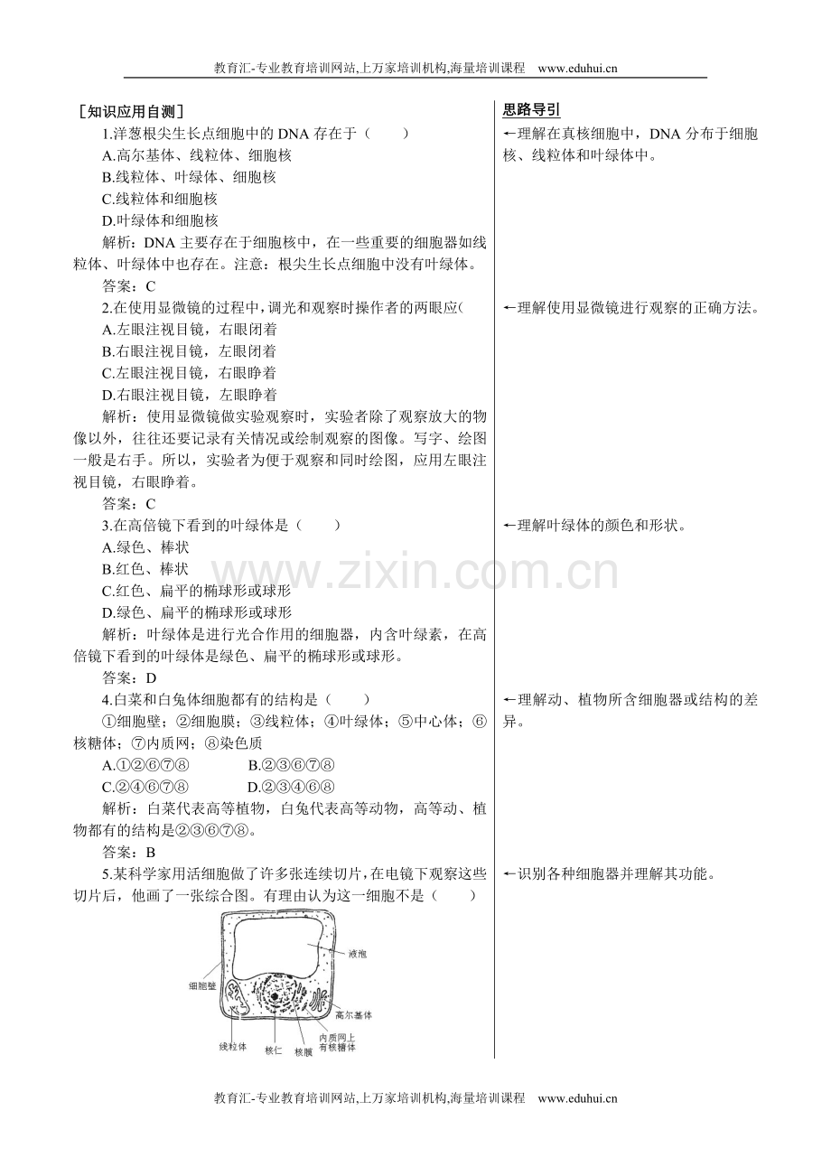 人教新课标高中生物必修一课后测试题（细胞器——系统内的分工合作）.doc_第1页