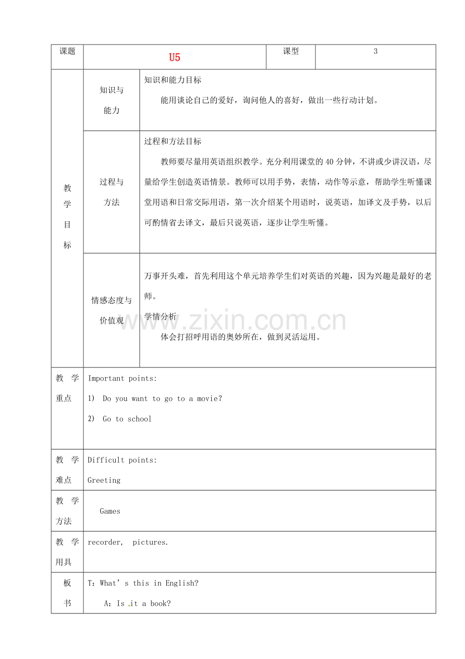 山东省烟台20中七年级英语《unit5》教案（1）.doc_第1页