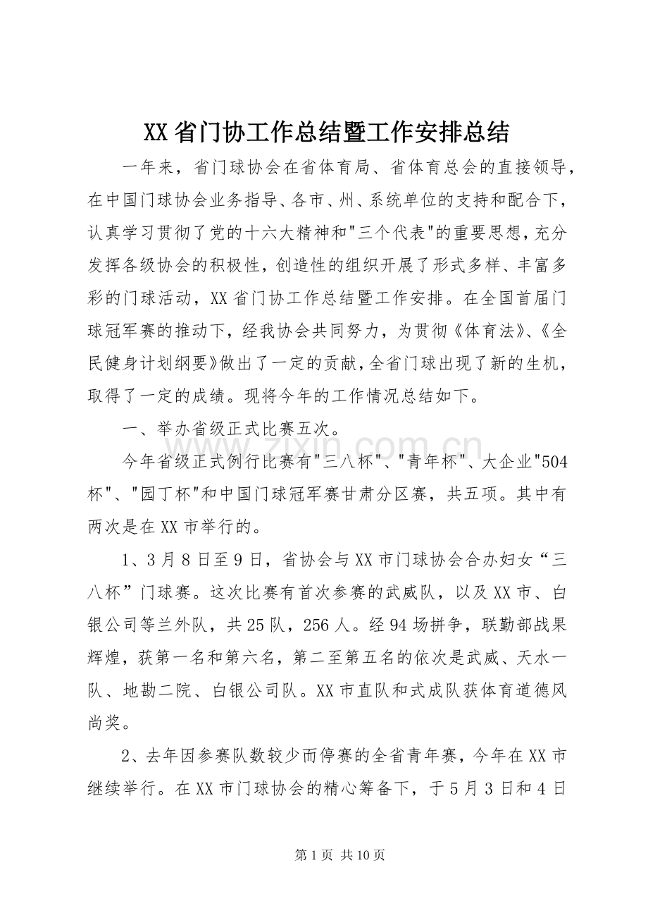 XX省门协工作总结暨工作安排总结.docx_第1页