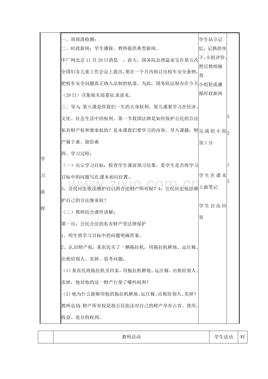 山东省邹平县实验中学八年级政治下册《第一节 财产属于谁 留给谁》教学案 新人教版.doc_第2页