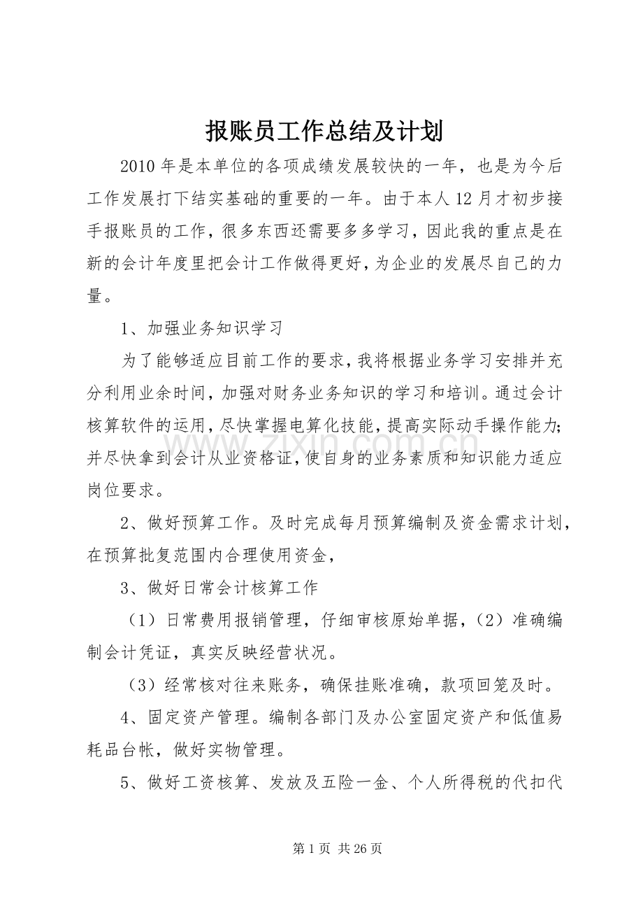 报账员工作总结及计划.docx_第1页
