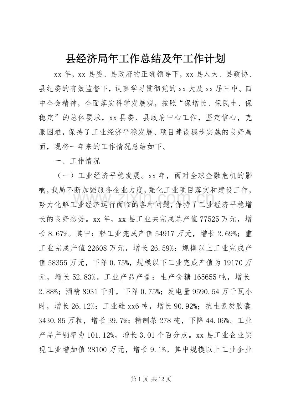 县经济局年工作总结及年工作计划.docx_第1页
